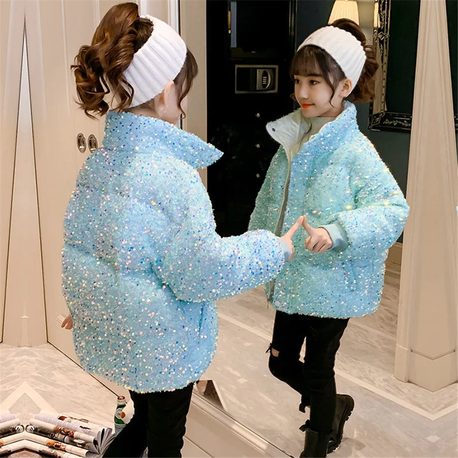 

Girls Cotton Winter Warm Coat bling bling jacket shiny sequin jacket Outwear,Children Cotton-padded Jacket Girl clothes Overcoat