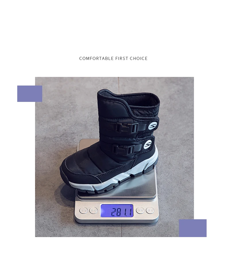 SKHEK/Детские Зимние сапожки для мальчиков и девочек; модные зимние блестящие сапоги принцессы; осенние ботинки; нескользящие и водонепроницаемые сапоги