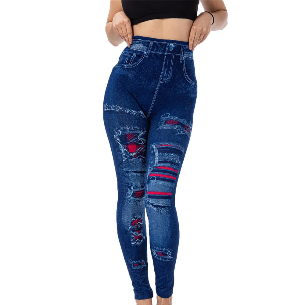 

Women High Waist Faux Denim Jeans Slim Pants Push Up Butt Lift Stretch Leggings Denim Jeans Slim Pants Push Up Butt Lift Stretch