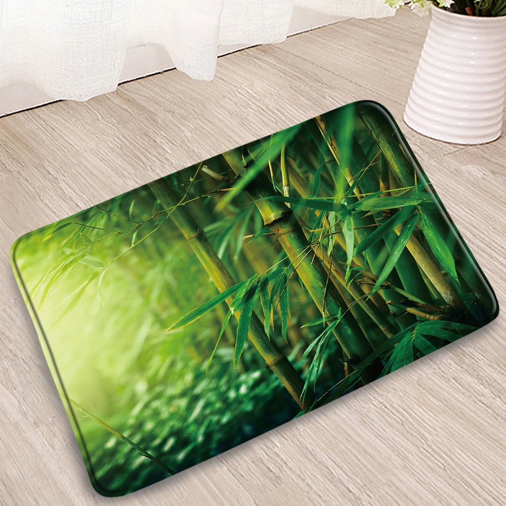 

Green Bamboo Landscape Bathroom Mat Plant Forest Flower Home Kitchen Bedroom Flannel Non-Slip Carpet Doormat Washable Home Decor