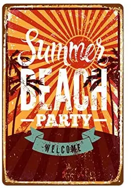 

nobrand Summer Beach Party Theme Wall Decor Metal Sign 8x12 Inches Beach Waves Surf The Swimming