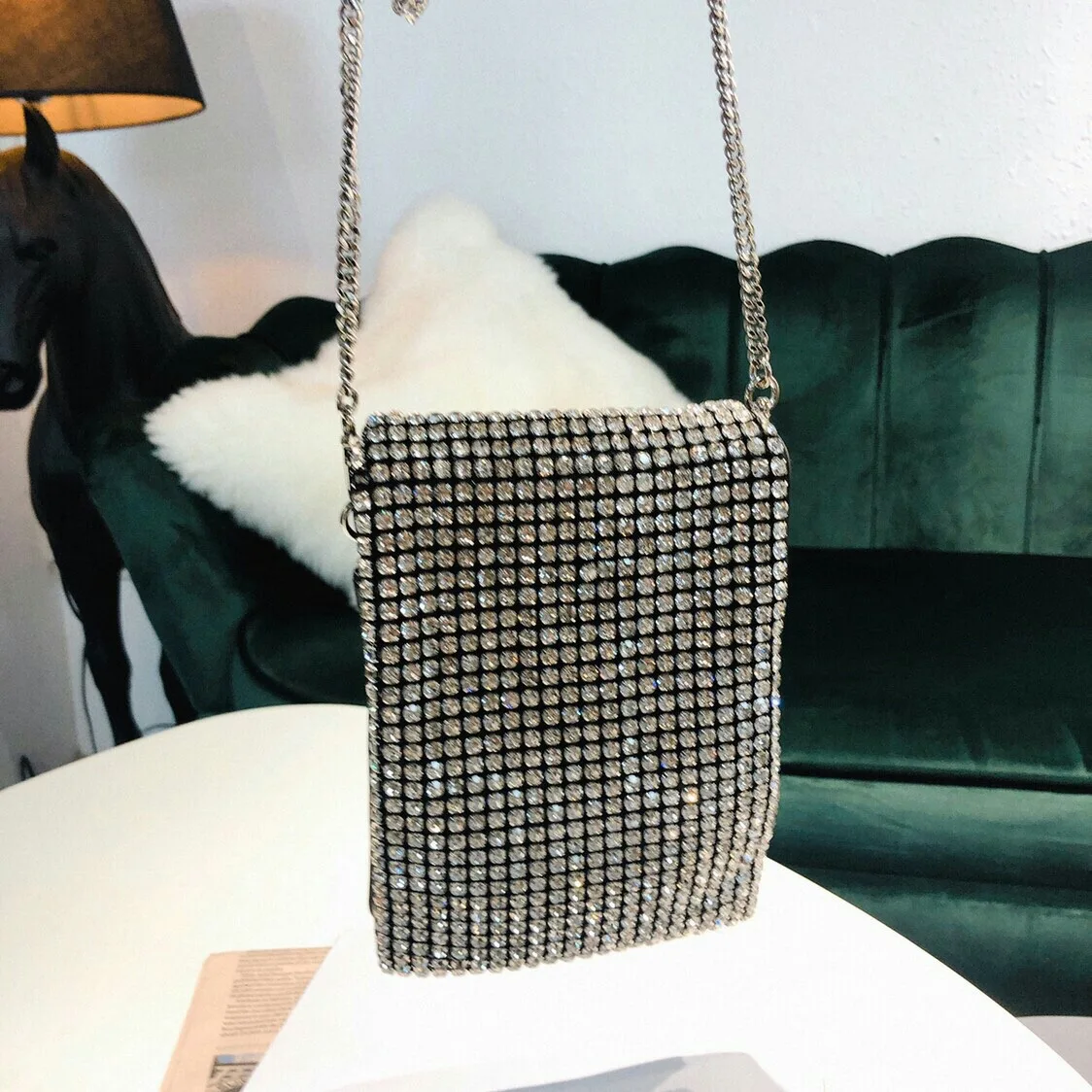 Water Drill Bag Small Square Bag with Cover Mobile Phone Bag One Shoulder Slant Bag Female