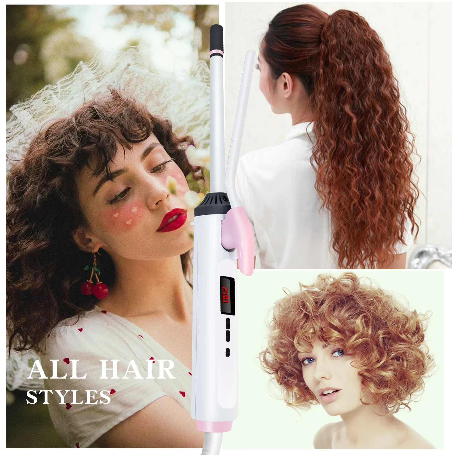 

Professional Hair Curling Iron Wand Hair Curler with Ceramic Coating Barrel Curling Wand Instant Heat up Electric Hair Curlers