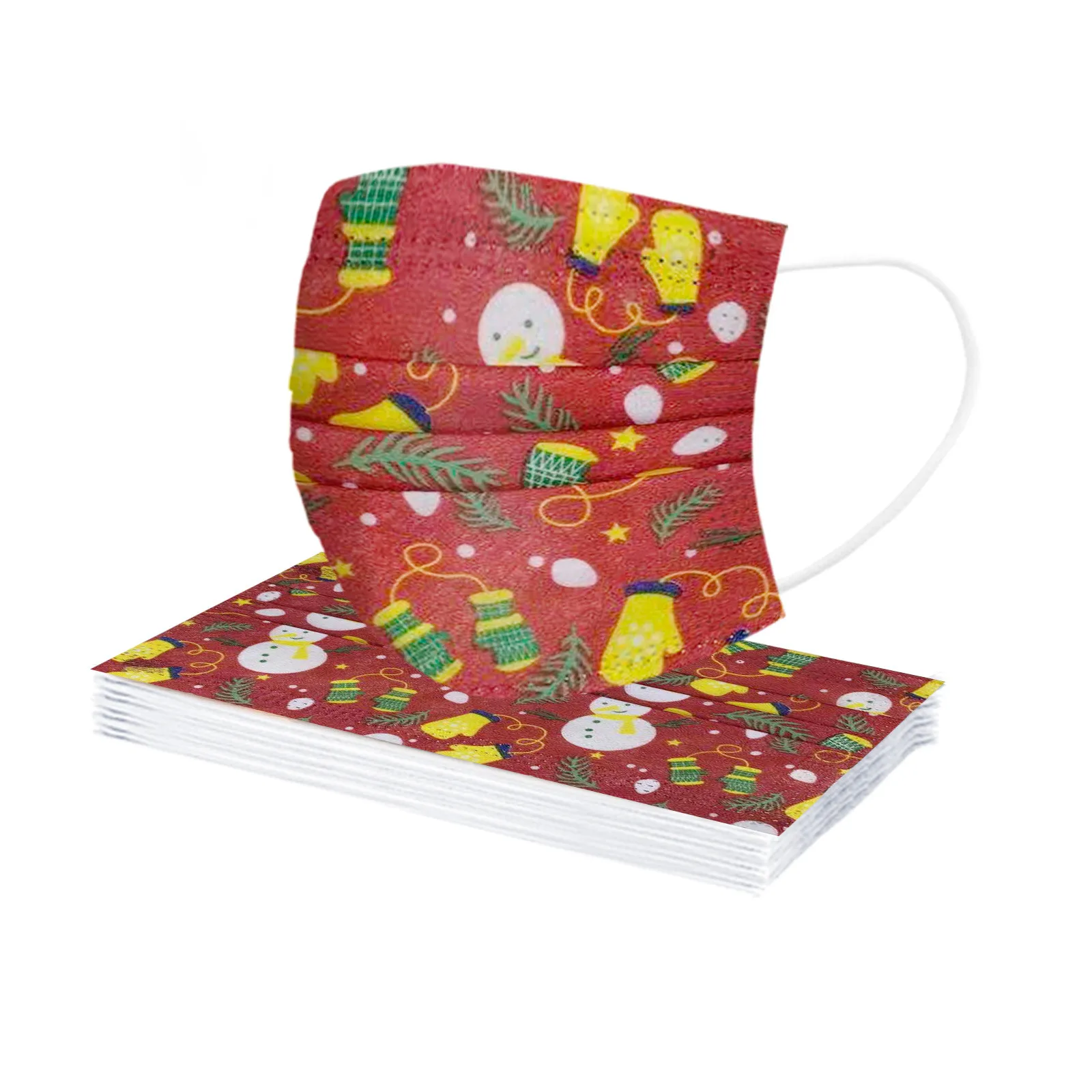 

10pcs Christmas Disposable Face Mask Personal Breathable Mask 3ply Ear Loop Snowman Print Mascarillas Desechables Nios