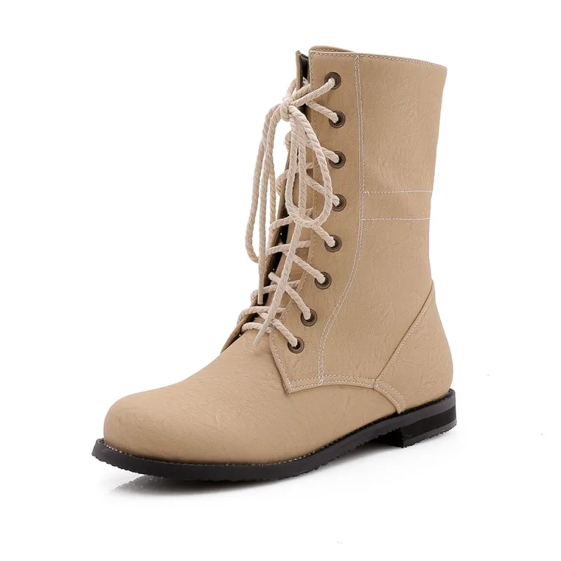 Большой размер 1 Британский стиль Круглый носок Ботинки и Martin на среднем каблуке