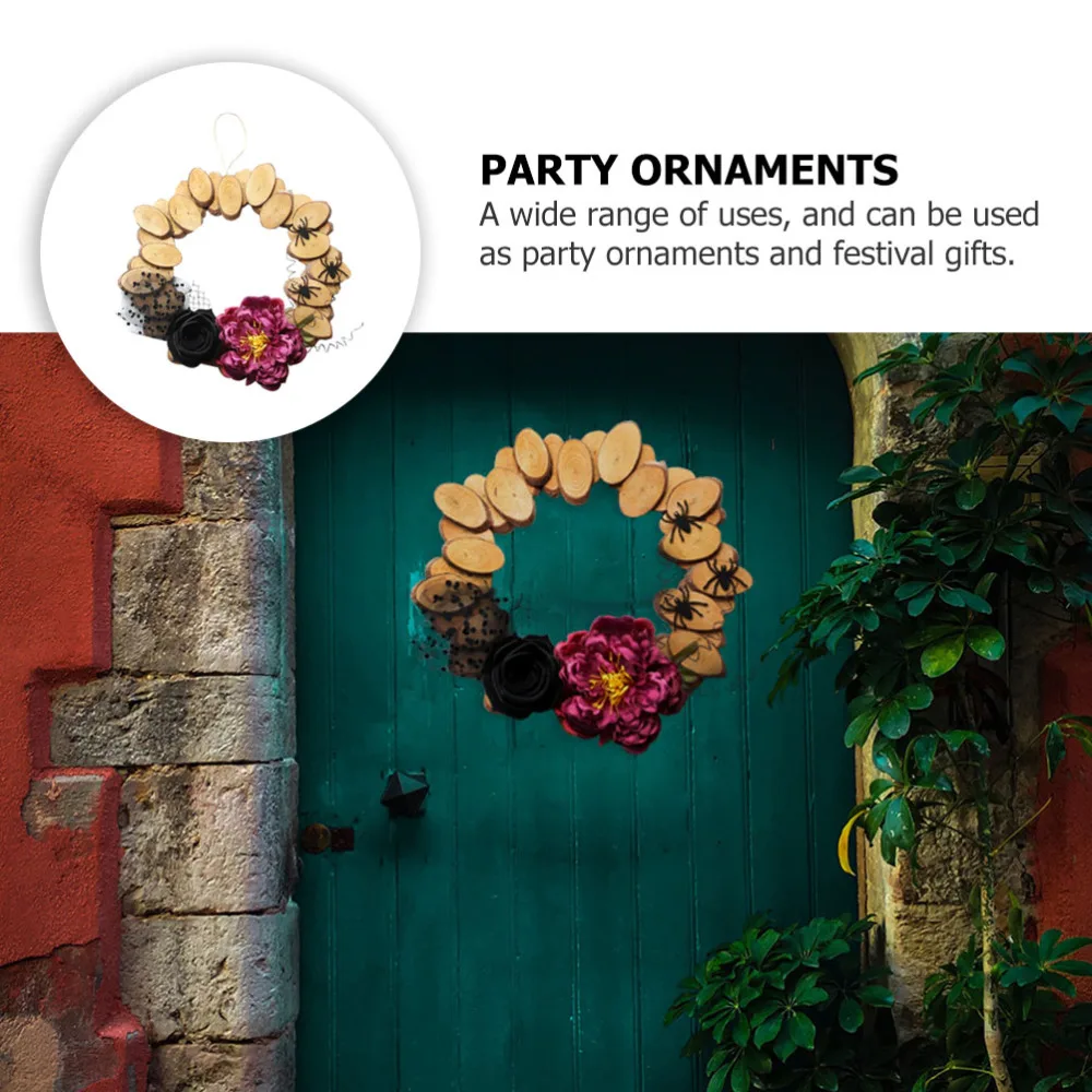 

1Pc Festival Wooden Pendant Durable Wreath Home Craft Ornament Khaki