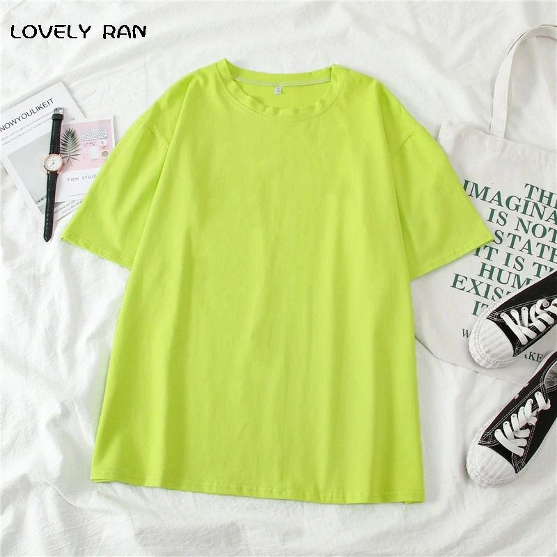 

Candy Color Short Sleeve Woman's T-Shirt Solid White O-Neck Couple Casual Top Sweet Female Simple Streetwear Summer Fashion New