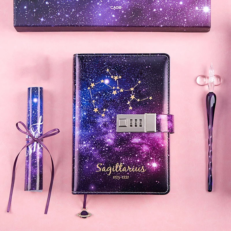 Двенадцать созвездий пароль Тетрадь комплект кавайный дневник B6 с замком кожа