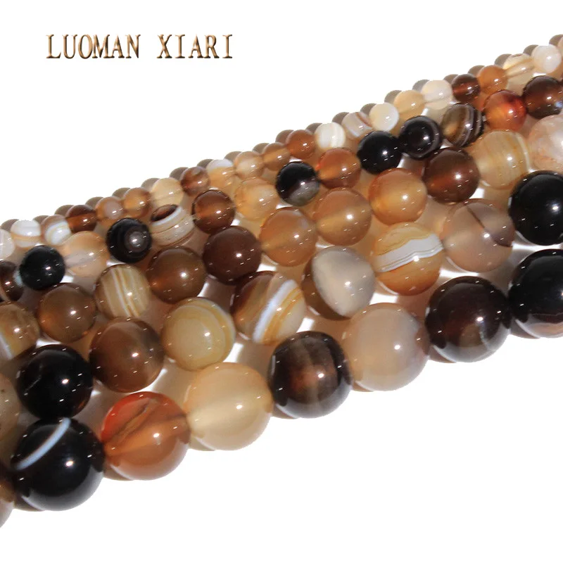 Coffee stripe agate Прекрасный AAA натуральный камень Бусины тигровый глаз агат Lapis розовый кварц аметист для самостоятельного изготовления ювелирных изделий ожерелье браслет 4-12 мм - Цвет: Coffee stripe agate