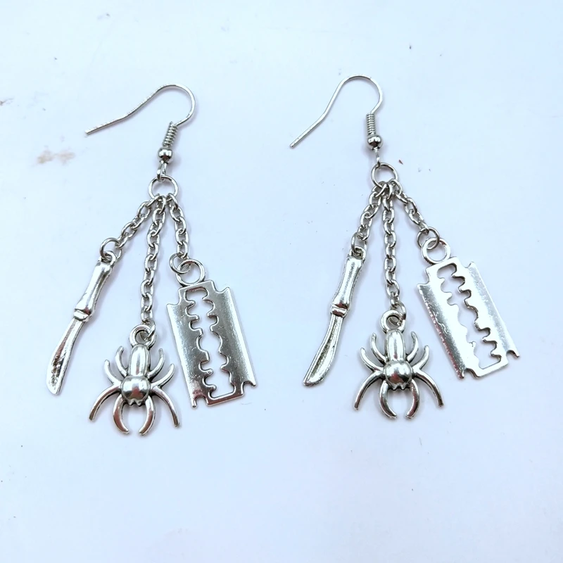 Длинные серьги цепочки: (бритва нож подвеска паук) длинные висячие для женщин и