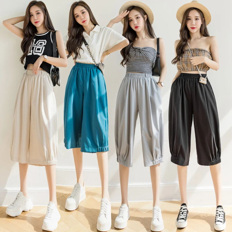 

The new Korean version of the summer 2021 all-match high-waisted pants show slim loose seven-point Haren casual pants