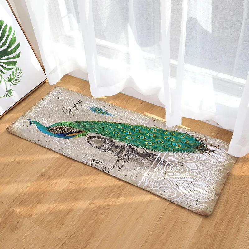Длинный коврик с павлином для украшения дома нескользящий напольный ковер офиса
