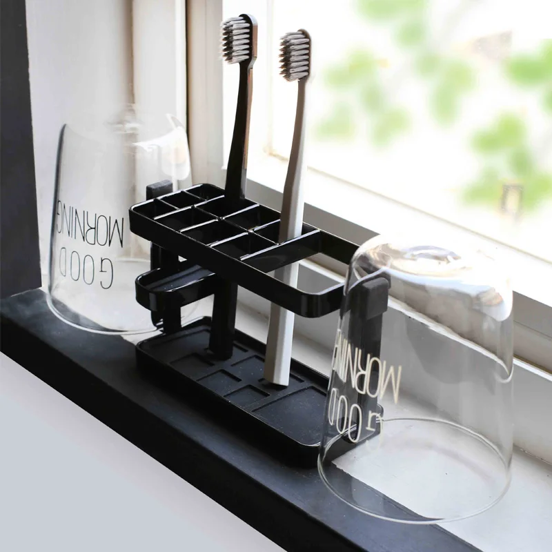 

Japanese-style Storage Rack Wrought Iron Bathroom Toiletries Storage Toothbrush Toothpaste Holder Desktop Cup Stand Organizer