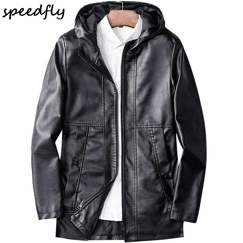 Мужская кожаная куртка с капюшоном черный жакет из 2021 натуральной овечьей кожи