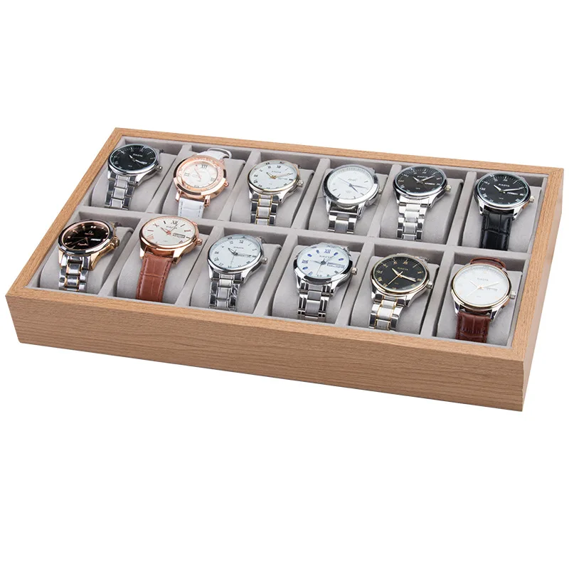 

Watch Box Organizer Wood Velvet Casket Classic Style 12 Grids Multi-Functional Bracelet Display Case
