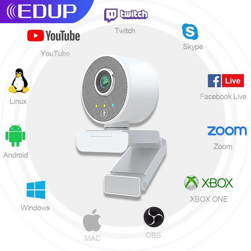 

EDUP HD 1080P Webcam Built-in Microphone Rotatable Web Cam For Desktop Computer For Live Broadcast Video Calling Conference Work