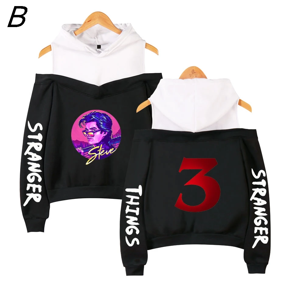 

Popular TV Series Stranger Things 3 Pink Strapless Hoodies Sweatshirt Girl Sexy Personality Streetwear Stranger Things Teen Tops