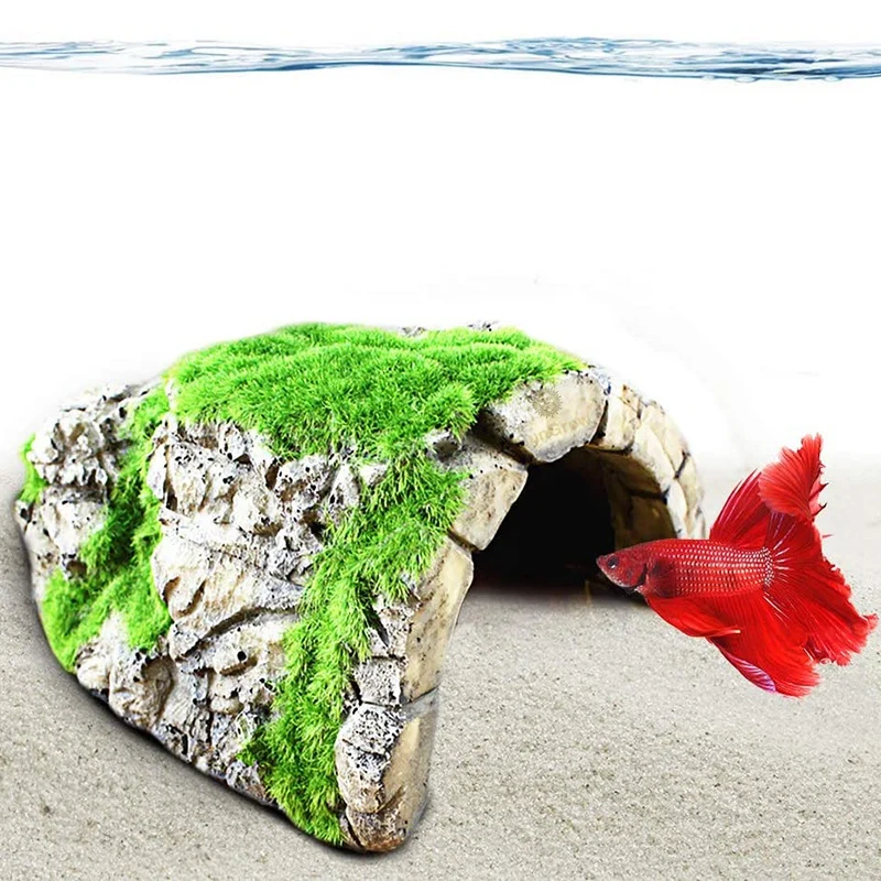 Reptile Caves Fish Hideouts in Sanctuary Resting Natural with Artificial Moss Suitable for Crayfish | Дом и сад