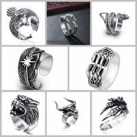 2021 new personality goth punk creative ring zodiac mens temperament hip hop handsome dragon claw ring
