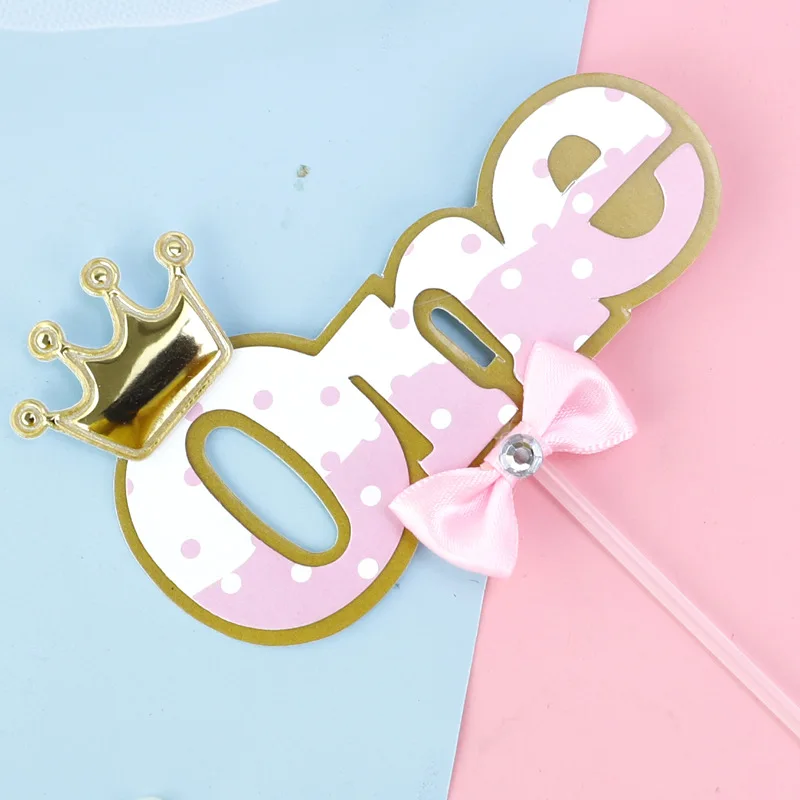 Галстук-бабочка со стразами в форме короны с цифрами для новорожденных Топпер