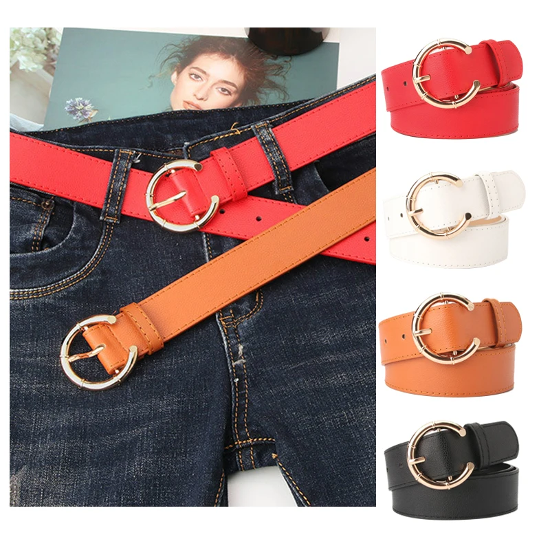 Новинка модная женская круглая пряжка пояс из чистой искусственной кожи широкие
