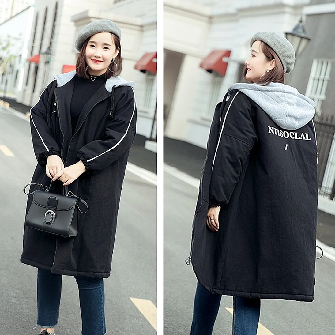 Парка женская оверсайз с капюшоном Повседневная зимняя куртка модная свободная