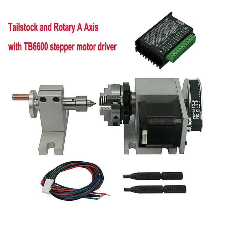 CNC 4th Rotary Axis with Chuck 50mm tailstock and 42/57/86 TB6600 stepper motor driver | Инструменты