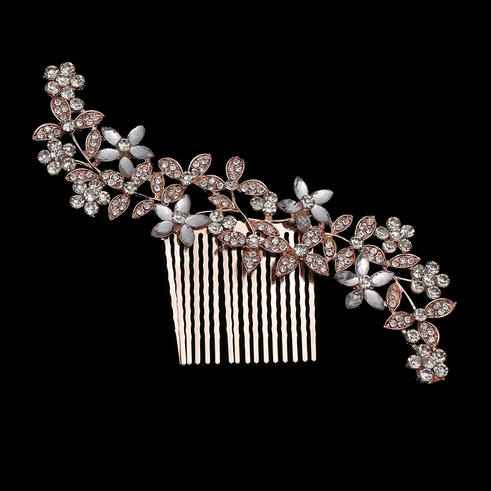 4-Rose Gold Женская свадебная расческа для волос золотого цвета, Серебряная роза, кристалл, блестящий, бриллиантовый жемчуг, свадебный головной убор, блестящие украшения для волос - Цвет: 4-Rose Gold