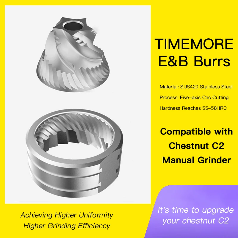 Timemore-molinillo de caf&eacute; Manual, rebabas E & B compatibles con Chestnut C2, logrando mayor uniformidad y mayor eficiencia de molienda-0