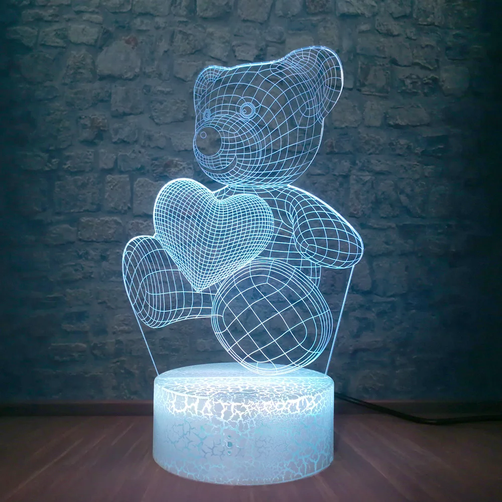 Милые подарки для девочек 3D лампа медведь 7 Красочный меняющийся ночник с Рождеством мультяшный светильник декор для атмосфера спальни свет