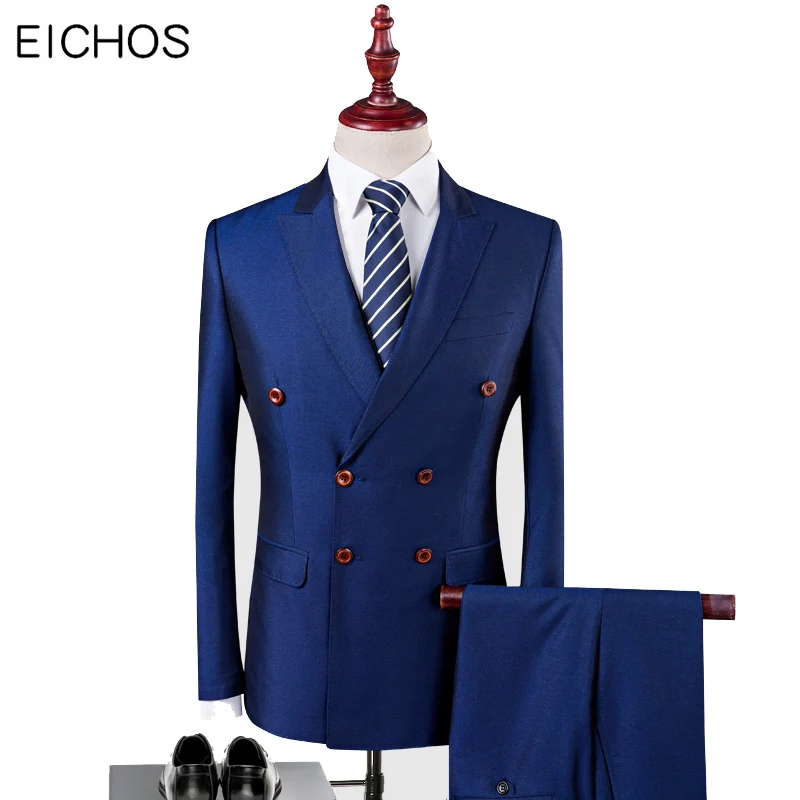 

2021 Mens Suits Double Breasted Navy Blue Prom Dresses Men Groom Wedding Suit Tuxedo 3 Piece Ternos masculino Costume Homme
