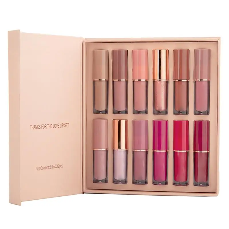 

Набор блеска для губ, 12 цветов, жидкая помада, водостойкая портативная матовая перламутровая антипригарная чашка, глазурь для губ