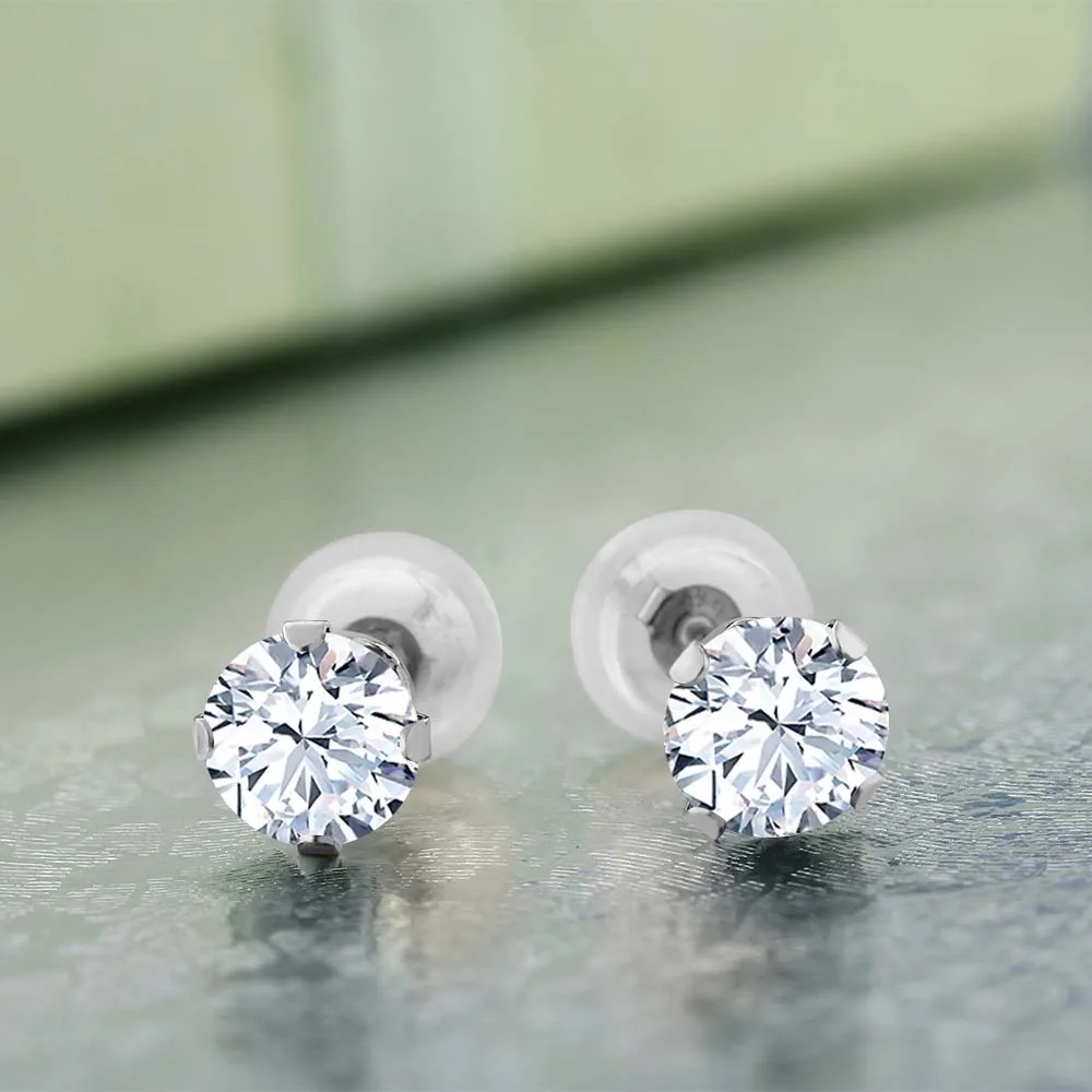 Серьги пусеты GemStoneKing Круглые 5 мм белые циркониевые 14 к золотые изящные украшения