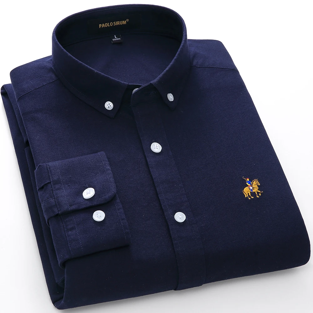2022 Spring 100% Cotton Oxford Men Shirt White Long Sleeve Embroidery Regular Fit Soft Thick Comfortable Male