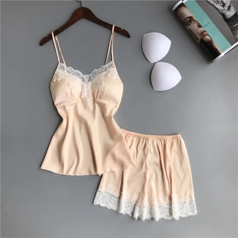 2019 женские атласные пижамы наборы с шортами без рукавов шелковые спагетти на