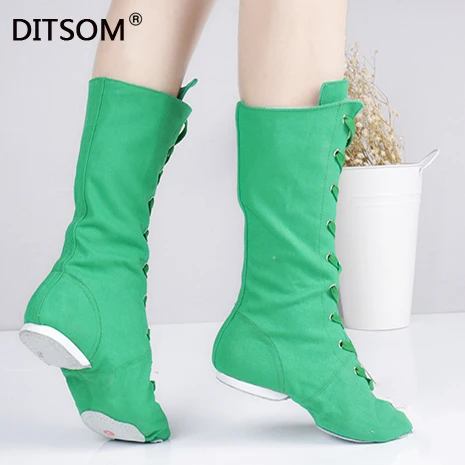 Холщовые высокие танцевальные ботинки для танцевальных студий со шнуровкой