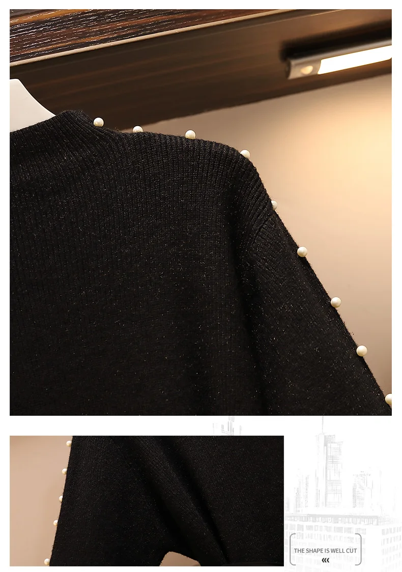 XL-5XL, свитер, Сетчатое платье, большой размер, для женщин, корейский, большой размер, зимнее платье, комплект из двух частей, Черное длинное платье размера плюс, одежда
