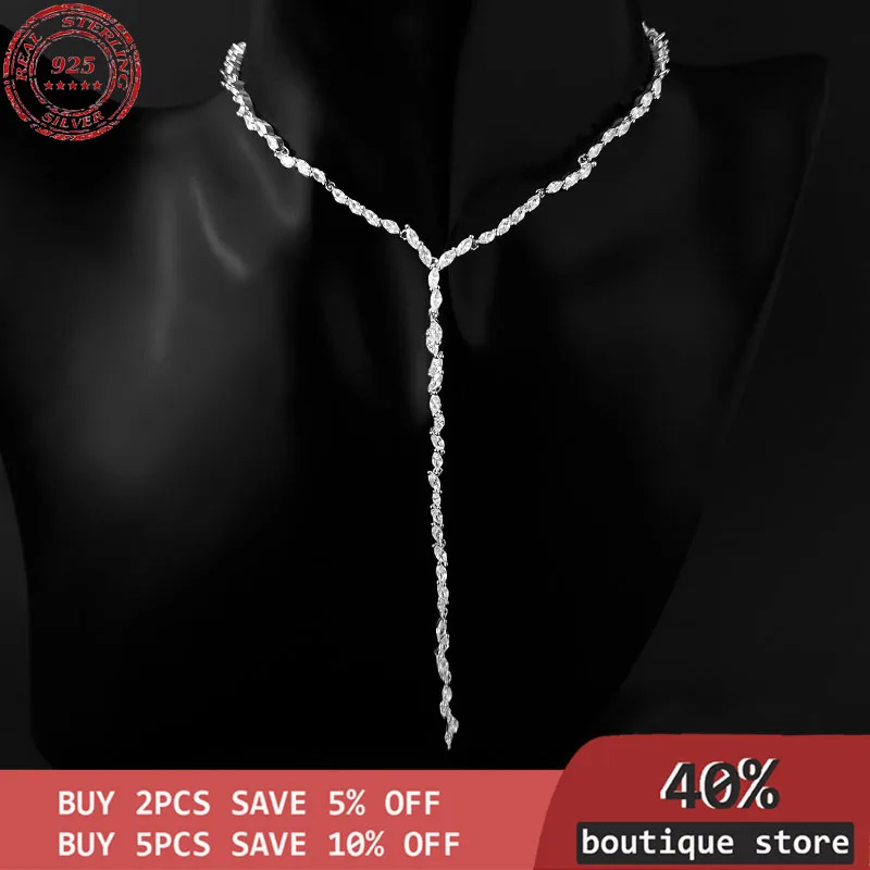 

S925 Sterling Silver olive leaf chain, clavicle spark, long necklace, Monaco's latest fashion women's jewelry