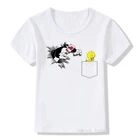 Новая летняя модная детская забавная мультяшная Футболка с принтом животных, забавная мультяшная карманная футболка с пандойкроликомдинозавромптичьими птицами