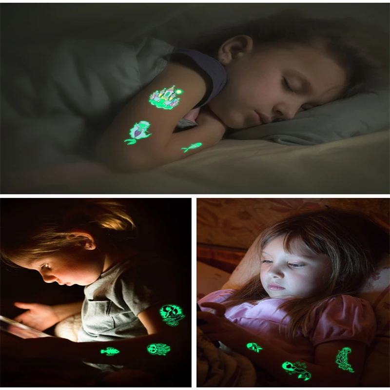 Waterproof Tattoos Stickers Luminous Children Temporary False Tattoo Mermaid Unicorn Face Arm Leg Children Body Stickers