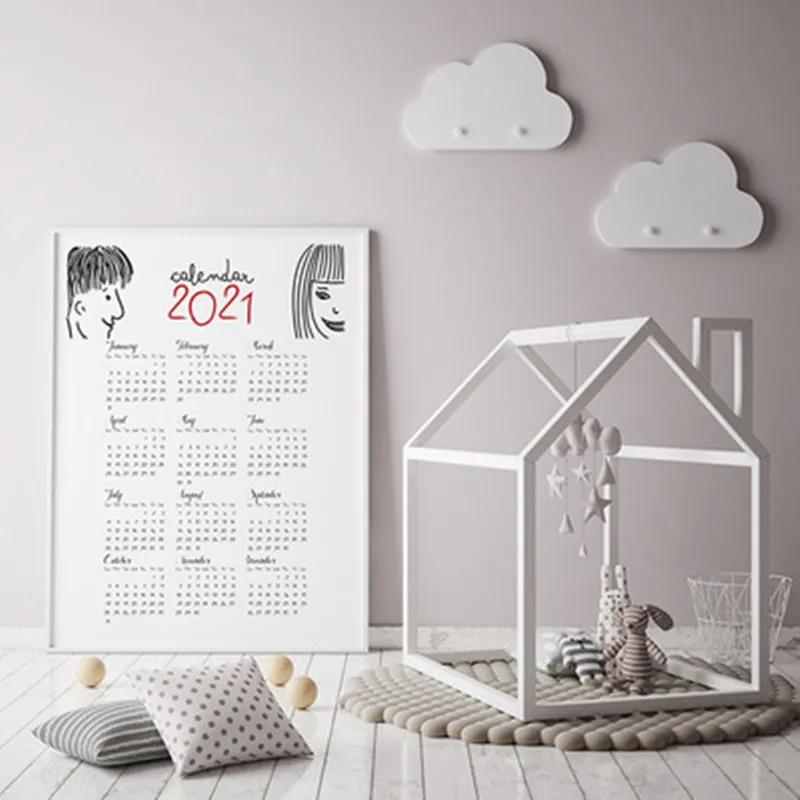 

1PC 100% Cotton Cartoon Fabric With 2021 New Year Calendar Wall Cloth T1507