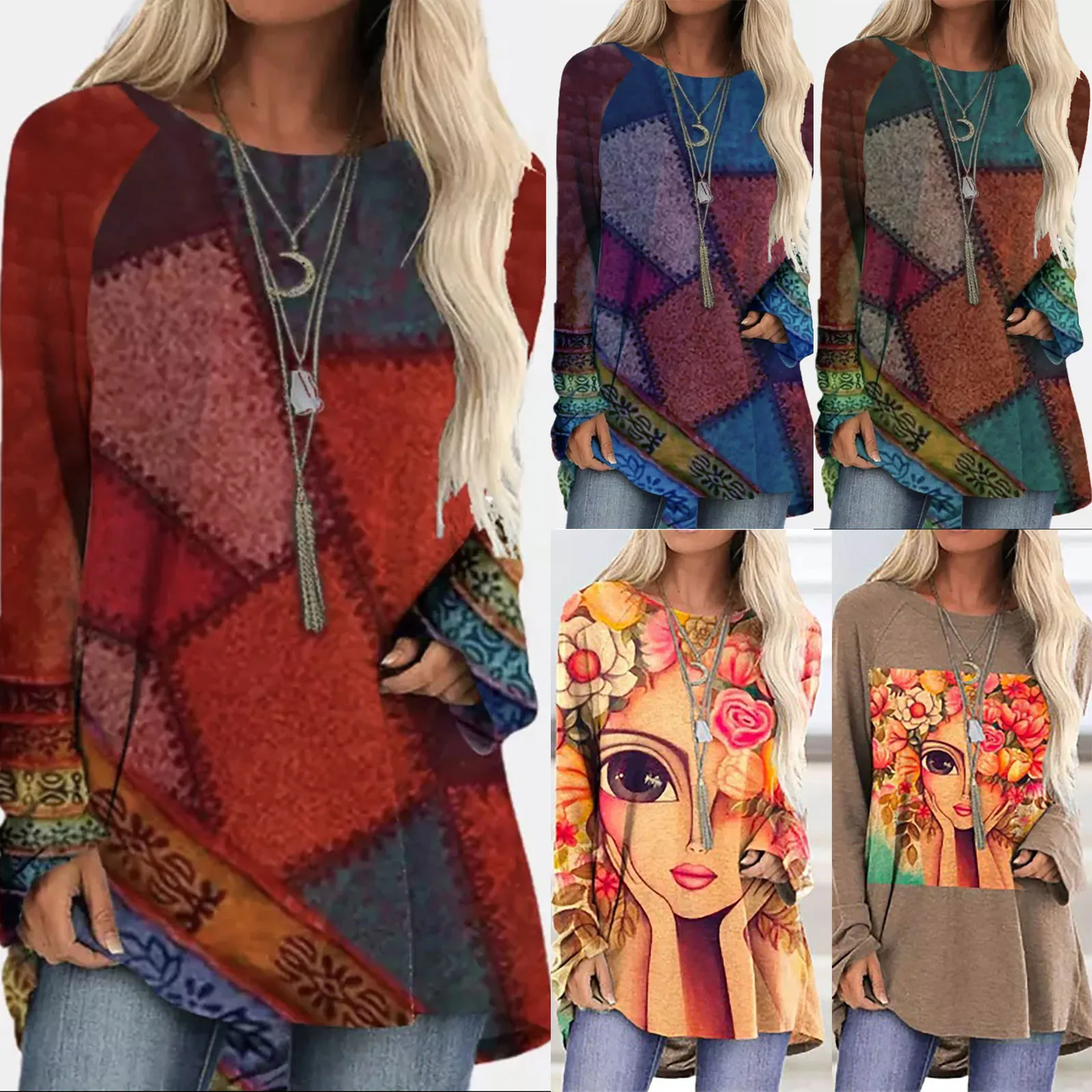 Женский модный топ с длинным рукавом свободная футболка круглым вырезом и