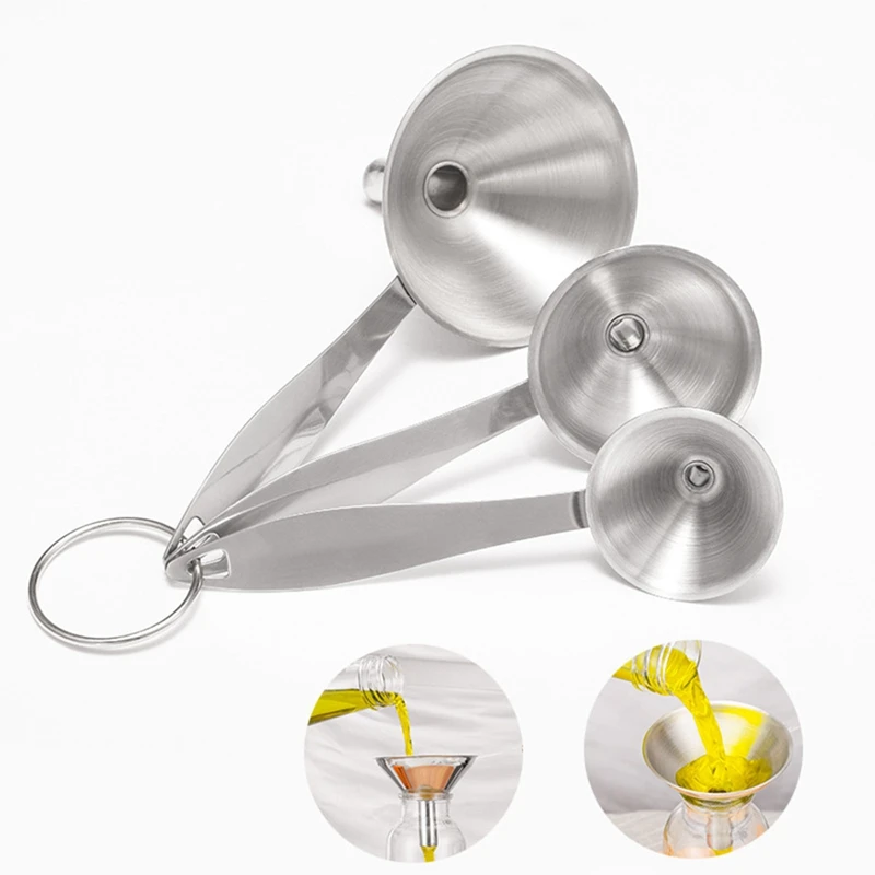 

3 Pcs / Set Multifunctional Stainless Steel Funnel Essentail Oil Water Spices Wine Flask Filter Funnel For Home Kitchen Gadgets