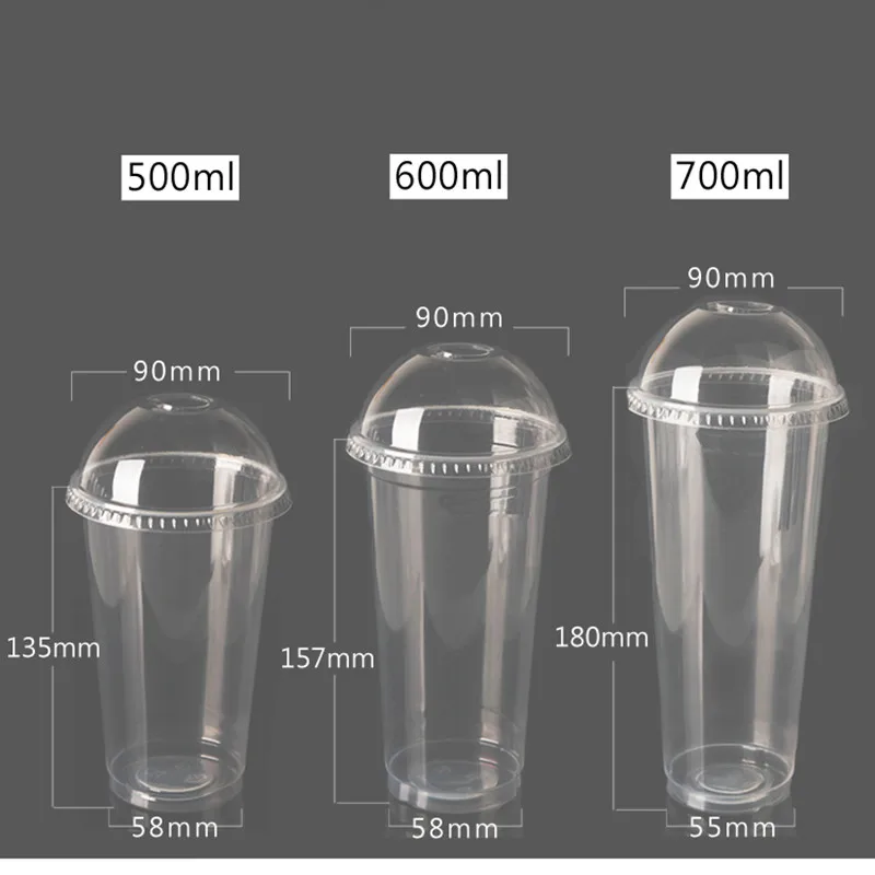 

50pcs High quality 9cm caliber disposable plastic cup high transparent thick milk tea cup with lid package cold drink juice cup