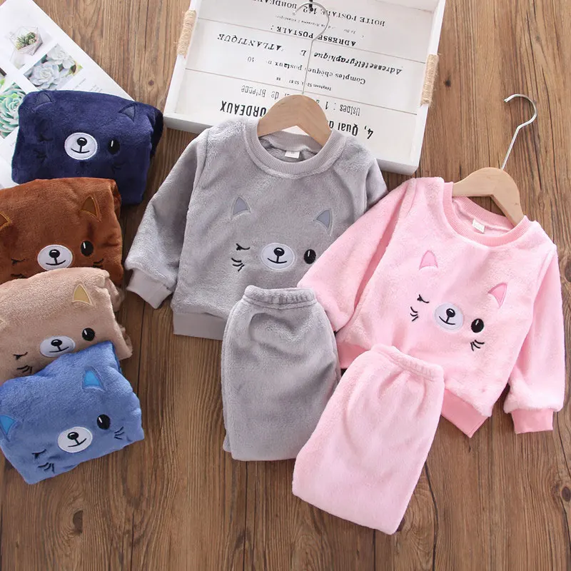 

Cartoon Kids Boys Clothing Set Winter Warm Kids Clothes Girls Outfits Long Sleeve Tops+Pants Children Clothing 1-6 Years