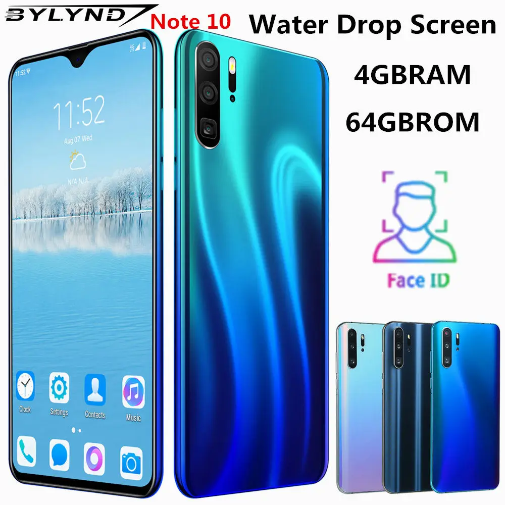 Note 10, смартфоны, экран капли воды, 6,3 дюймов, четырехъядерный процессор, 4 Гб ОЗУ, 64 Гб ПЗУ, 13 МП, распознавание лица, разблокированный, Android, мобильные телефоны, глобальная версия