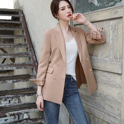 Apricot Blazer Для женщин однобортный однотонный Блейзер Женский пальто трех до двенадцати лет Модные Пиджаки Верхняя одежда высокого качества, куртки, 5XL - Цвет: Apricot Blazer