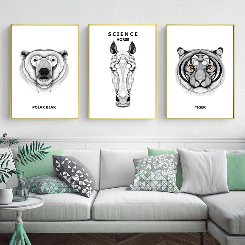 

Cartoon Style Mural Animal Polar Bear Tiger Frameless Poster Home Bedroom Fresco Living Room Decoration Canvas Painting Print