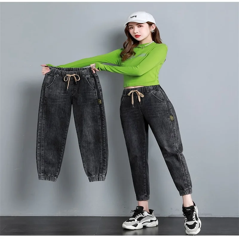 Women's Harem Pants Nine-point Beam Jeans Small Spring and Summer 2021 Loose and Thin, High Elastic Waist Mother Jeans