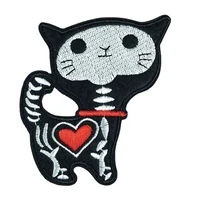 new arrival punk style animal lovely skull skeleton cat rubber embroidery coat clothing diy patch wholesale accessories